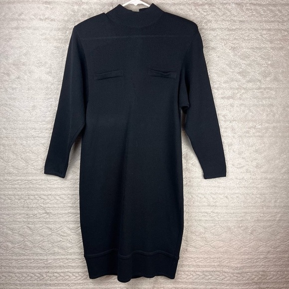 Vintage ST. JOHN Black Santana Knit Dress Size 8 Made in USA Old Money Designer - Picture 1 of 16